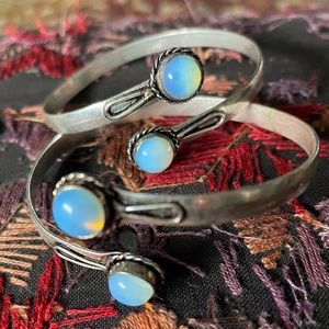Faux Moonstone Sterling Plated Adjustable Cuff Bracelets